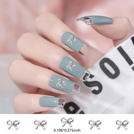XEAOHESY 100 Pieces Alloy Silver Bow Charms for Nails Bow Nail Charms Bowknot Nail Studs for Women Girls Nail Art(0.20inchx0.28inch)