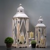 glitzhome Farmhouse White Wood Metal Lanterns Decorative Hanging Candle Lanterns