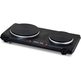 EUROSTAR ES212BK Double Burner With Cast-Iron Flat Plates, Black
