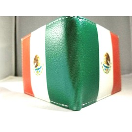 Handmade Mexico Flag Print Men's Leather Bifold Novelty Wallet