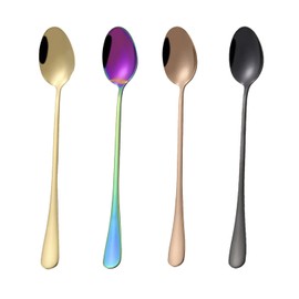 4 Pcs Long Handle Coffee Spoons, Long Handle Mixing Spoons for Coffee Drinking and Ice Cream (Oval)