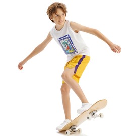 maamgic Boys Athletic Shorts with Liner Teens Youth 2 in 1 Active Running Sports Soccer Shorts with Zipper Pockets Yellow 10/12