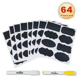PMLAND 64 Pcs Chalkboard Label Stickers with 2 Erasable Chalk Pen for Kitchen Home Pantry Storage Office Class Kids Project