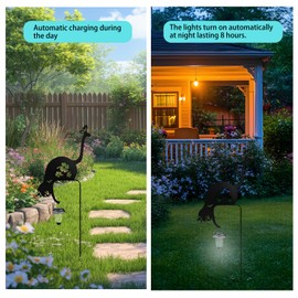 Solar-Powered Black Cat&Fish Garden Decor Stakes - Metal Silhouette Figurine for Outdoor Yard, Lawn, and Patio Decoration(Cat&Fish)