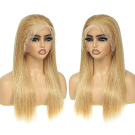 Brazilian Remy Straight Lace Front Human Hair Wigs（20inch,180%）Pre Plucked Natural Hairline Transparent 13x4 Lace Frontal Wig With Baby Hair Honey Blonde Glueless Lace Wigs