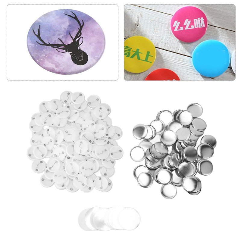 100 Sets Pin Back Button Parts Round Shape Metal Back