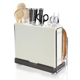 HMIEPRS Knife Holder, Knife Block Multifunctional Large Capacity with Cutting Board Organizer, Kitchen Knife Block Utensil Stand Storage for Countertop Kitchen (White)