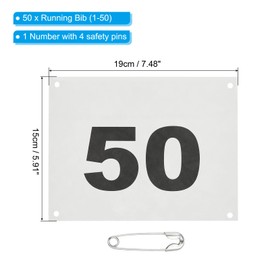 PATIKIL Tearproof Running Bib Numbers 7x6 Inch, 1-50 Waterproof Race Competitor Numbers with Safety Pin for Marathon Sports Game Competition Runner, White
