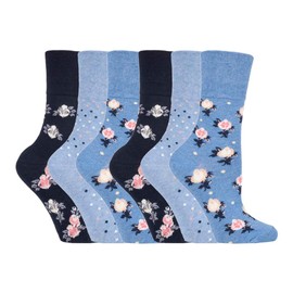Gentle Grip - Pack of 6 women's cotton pure pattern without rubber socks with design 37-42 EU, Solrh177, 37-42