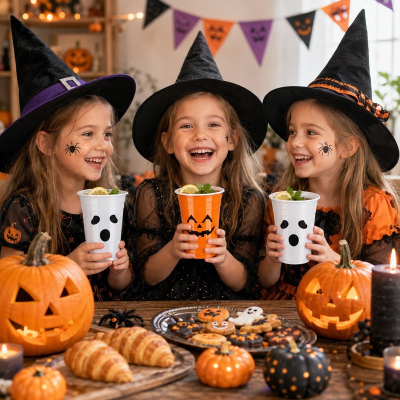 100 Pack 16oz Halloween Plastic Cups - Orange & White