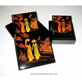 VietnameseArtwork.com Lacquerware - 6.2" x 6.2" x 2.2" B3 Nesting Design Boxes
