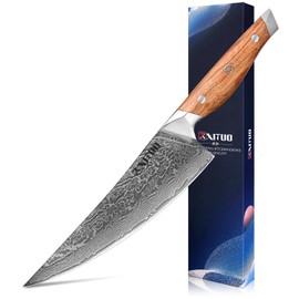 XT XITUO Damascus Steel 8-Inch Chef Knife with Olive Wood Handle - Sharp Precision Kitchen Knife for Professional & Home Chefs (Chef Knife)