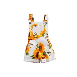 MOBJVIY Toddler Baby Girl Overalls Shorts with Pocket Sunflower Outfit Little Kids Girls Summer clothes (Sunflower, 7-8 Years)