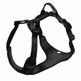 BROUAURPE No Pull Dog Harness for Medium Dogs, Adjustable H-Shape with 2 Metal Leash Clips, Reflective Breathable Padded Vest with Handle for Control or Car Seatbelt Use, Black, M