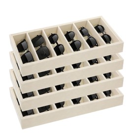 Duomilee Sunglass Organizer Beige 6 Grids Sunglasses Tray Sunglasses Storage Glasses Organizer Jewelry EyeglassesWatches Display (4)