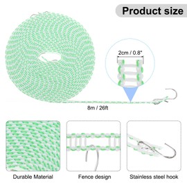 sourcing map Windproof Clothesline, 8M 26ft Plastic Non-Slip Clothes Drying Rope Portable Travel Clothesline for Courtyard Outdoor Laundry Camping, Green