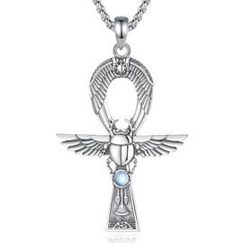 CELESTIA Ankh Women's Cross Necklace 925 Silver Anubis Scarab Eye of Horus Pendant Egypt Egyptian Jewellery Women Egyptian Gifts, Sterling Silver, Moonstone