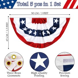 SURCVIO 5 Pack USA Pleated Fan Flag, 1.5 X 3 Feet American US Patriotic Half Fan Banner Flag Decoration, 4th of July Memorial Day Independence Day Fourth July Outdoor Decor