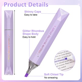 Glitter Pastel Highlighters, 8 Pcs Soft Chisel Tip Aesthetic Highlighters, Assorted Morandi Color Glitter Pens, No Bleed Highlighters Pens for Journals, Bibles, Notebooks, School Office Supplies