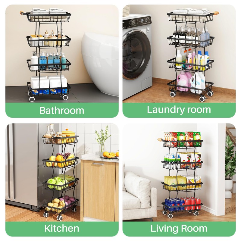 Fruit Basket Kitchen Pantry Organizers and Storage - 4 Tier