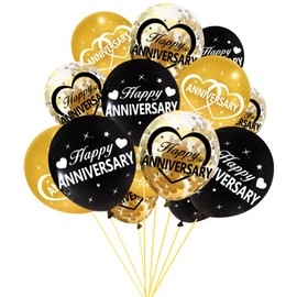 Lnlofen 30Pcs Happy Anniversary Balloons Decorations Kit, 12 Inch Black Gold Happy Wedding Anniversary Latex Confetti Balloons Party Supplies, 10th 20th 30th 40th 50th 60th Anniversary Indoor Outdoor