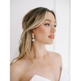 LEMOXIVI Pearl Drop Dangle Earrings for Women, Pearl Wedding Earrings for Brides Dangling, CZ Bridal Earrings for Wedding Bridesmaids, Prom Jewelry Gifts, Style3-Silver