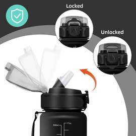 Vikaster School Water Bottle, Water Bottle with Straw 500 ml, Leak-Proof, BPA-Free, Sports Bottle for Camping, Yoga, Gym, School, Outdoors