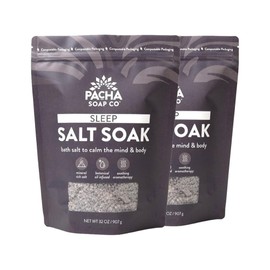 PACHA SOAP Co. 슬립 솔트 소크, 2팩, (총 64온스) - 라벤더 향과 스위트 아몬드, 진정 목욕 소크 에이드 PACHA SOAP Co. Sleep Salt Soak, 2 Pack, (Total 64oz) - Lavender Scent and Sweet Almond, Calming Bath Soak Aid