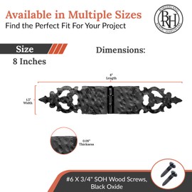 2 Pack 8" Black Wrought Iron Hinges - Decorative Wrought Iron Door Hinges – Handmade Rustic Iron Hinges for Farmhouse Shutters, Chests, Barn Doors, Shutter and Gate – The Castile Series