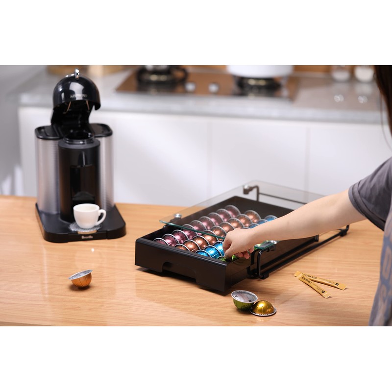 EVERIE Crystal Tempered Glass Organizer Drawer Holder Compatible with Nespresso