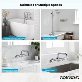 gotonovo Clawfoot Tub Adapter 3-3/8 Inch Adjustable Swing Arms for Kitchen Faucet Bathtub Bathroom Shower Faucet Set Commercial Utility 1 Pair 1.2 inch Polished Chrome