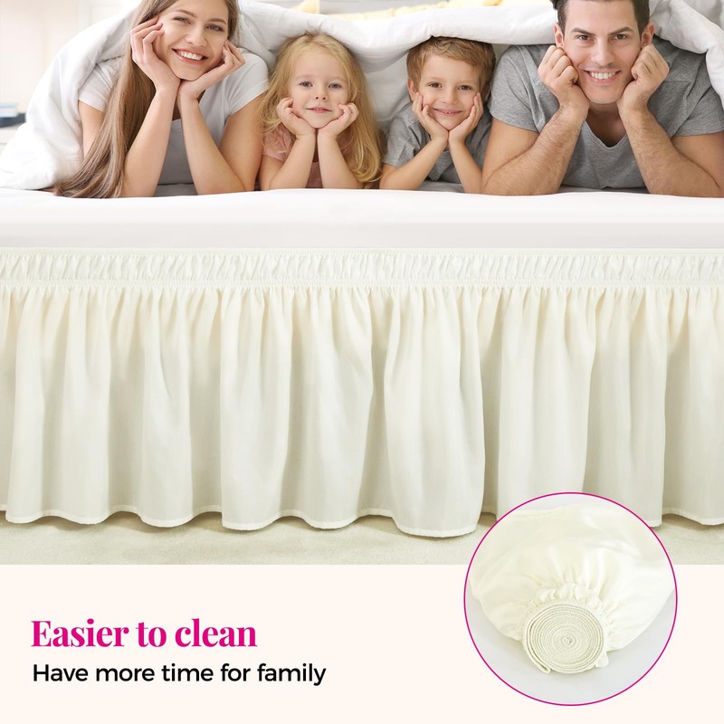RIMELA Bed Skirt King Size Ivory 18 Inch Drop, Wrap