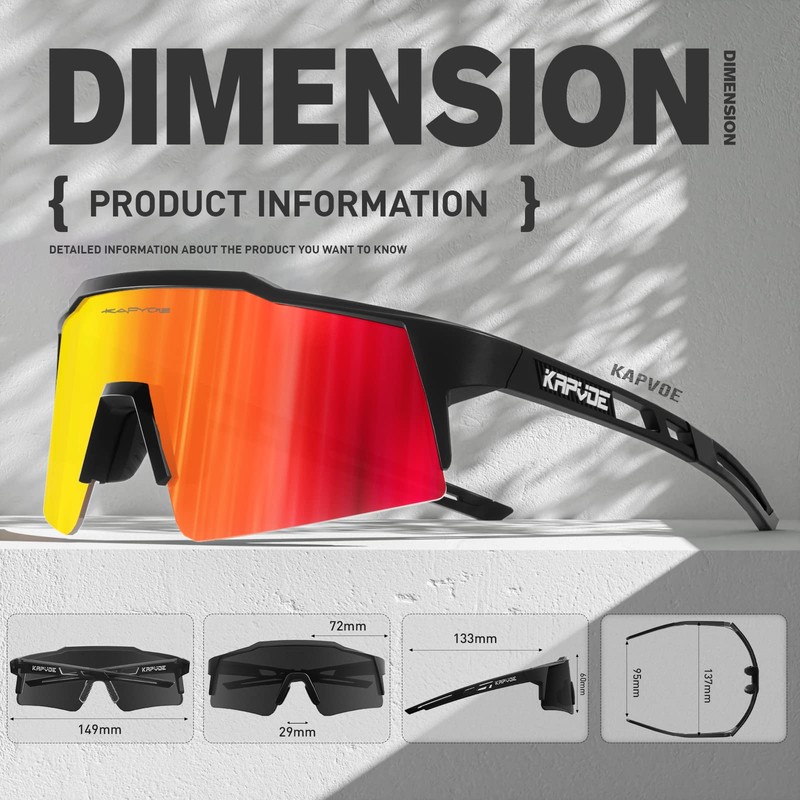 KAPVOE Cycling Glasses Polarized Mountain Bike Sunglasses Women Men MTB