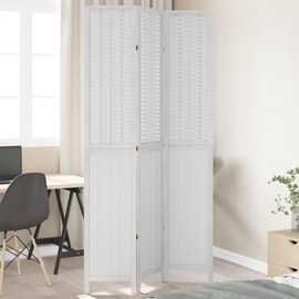 vidaXL 3-Panel Room Divider - White Solid Paulownia Wood and Bamboo | Indoor Privacy Screen | 105-110x220 cm