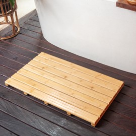 Natural Bamboo Bath Mat – Non-Slip Design Sauna Floor Mat, Secure Grip Pads, Water-Resistant Coating, Durable for Indoor/Outdoor Use, Bamboo Decor