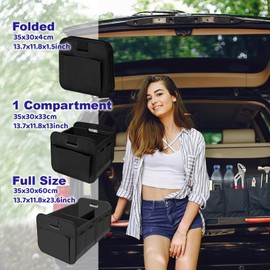 Fiyon Car Boot Organiser, Foldable Trunk Organizer for Car, Collapsible Car Organizers and Storage with Multi- Compartments, Sturdy Handles, Non-Slip Base, Black