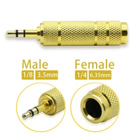 PNGKNYOCN 3.5mm to 6.35mm Stereo Headphone Adapter Gold Plated 1/8" Male Plug TRS to 1/4" Female Stereo Jack Adaptor for Headphone,Amp etc.（2-Pack）