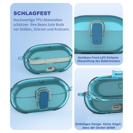 For Beats Solo Buds (2024) Case, TPU Thin Shockproof Lockable Case with Carabiner (Transparent Blue)