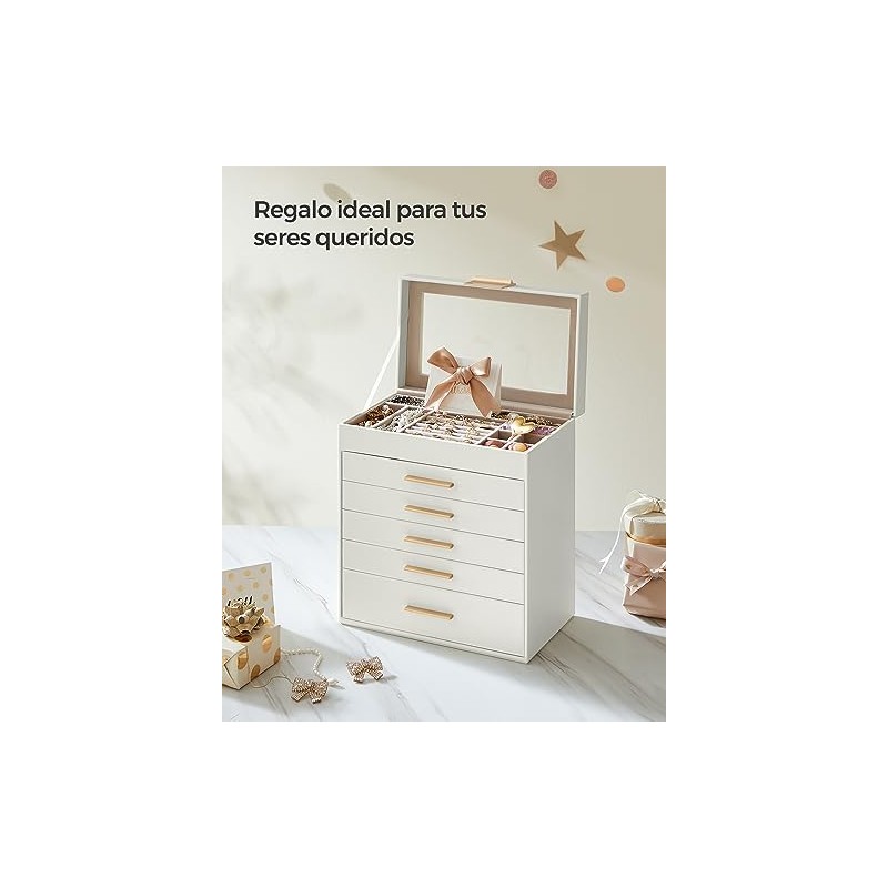 SONGMICS Caja de Joyas, 6 Niveles, Tapa de Cristal, 5