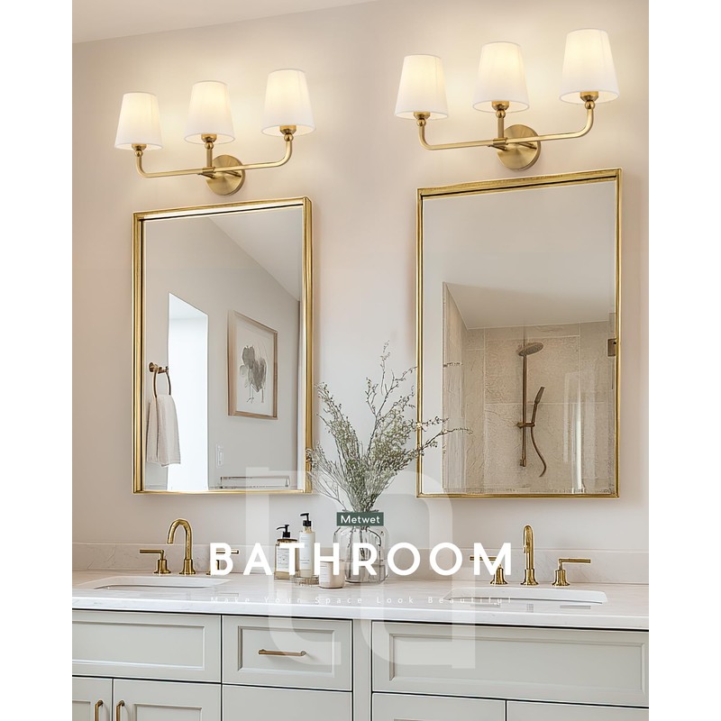 METWET Bathroom Light Fixtures, Brushed Gold Vanity Lights with Beige