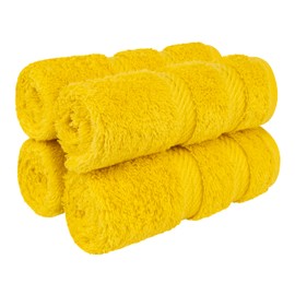 American Soft Linen Luxury Washcloths for Bathroom, 600 GSM 100% Cotton 4 Piece Turkish Wash Cloth Set, 13x13 in Soft Rags for Body and Face, Yellow Washcloths