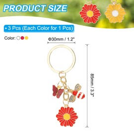 PATIKIL Bee Butterfly Flower Key Chain Cute 3 Pieces Enamelled Charm Key Ring Flower Bee Butterfly Pendant for Bags Keys Purses 3 Colours