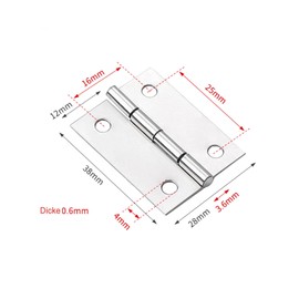 Pack of 12 Hinges Foldable, 38 mm × 28 mm Stainless Steel Hinge Piano Hinge Hinges Small Hinge for Doors Windows Cabinets with 48 Screws