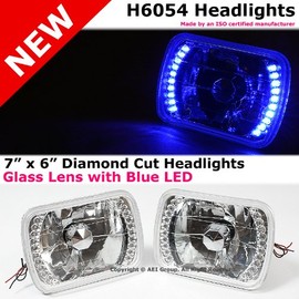 Advan-Emotion H6054 Sealed Beam 7 x 6 Inch Diamond Cut 20 Blue LED Crystal Clear Headlights