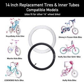 (2 Sets) 12” x 2.125 Kids Bike Replacement White Tires and Tubes - Compatible with Most 12”-12.5” Kids Bikes Like RoyalBaby, Schwinn, and Dynacraft - Made from BPA/Latex Free Butyl Rubber