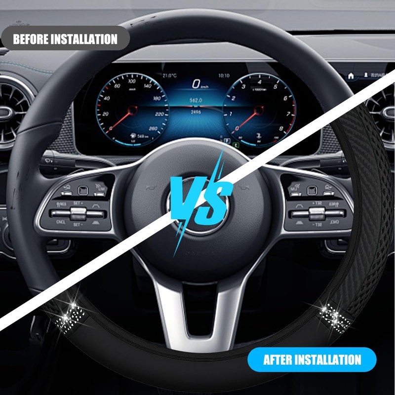 FALVFUN Bling Car Steering Wheel Cover, 15 Inch Elastic Stretch