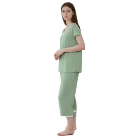 Joyaria Light Pajamas Set Soft Pjs Capri Short Sleeve Vneck Sleepwear(Sage Green, XL)