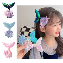 Mermaid Tail Hair Clips for Girls Fish Tail Hair Clip Mermaid Hair Barrettes Glitter Seashell Hairpin Mermaid Hair Accessories for Girls Women 3Pcs Mermaid Starfish Hair Clip