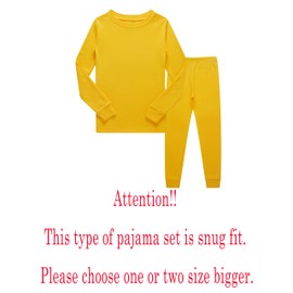 Family Feeling Big Girls Boys Long Sleeve Yellow Pajamas Cotton Jammies Sets Kids Pjs Size 8
