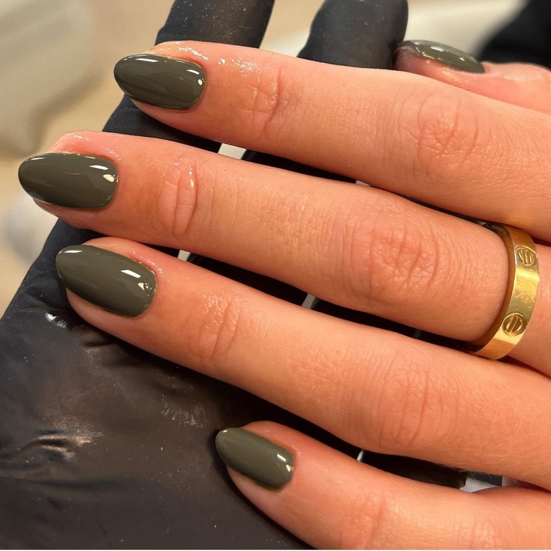 SXVME Uñas Postizas Verde Oliva, Uñas Postizas Cortas Ovaladas Redondas,